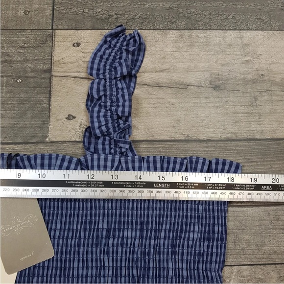 Belize Anthropologie Crop Top UK 16 US 12 Blue Gingham Checked Smocking BNWT - Picture 7 of 13